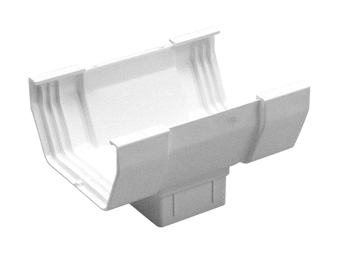 Drop center outlet for vinyl gutter