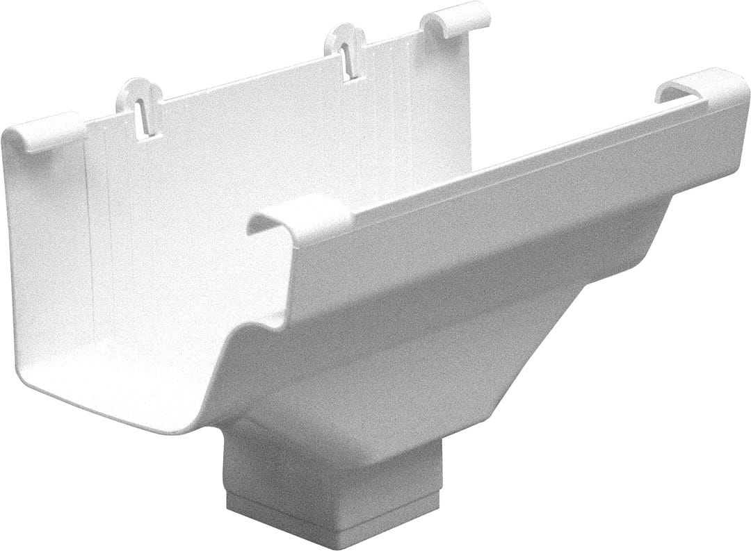 Drop center outlet for vinyl gutter
