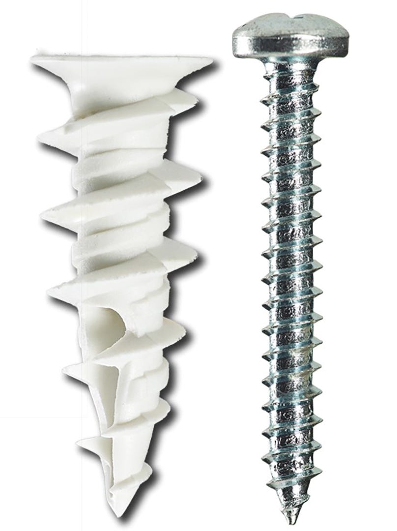 WALLDRILLER Self-Driling Anchors, #8, + Screws x 1-1/4 in., White, 100/Pack