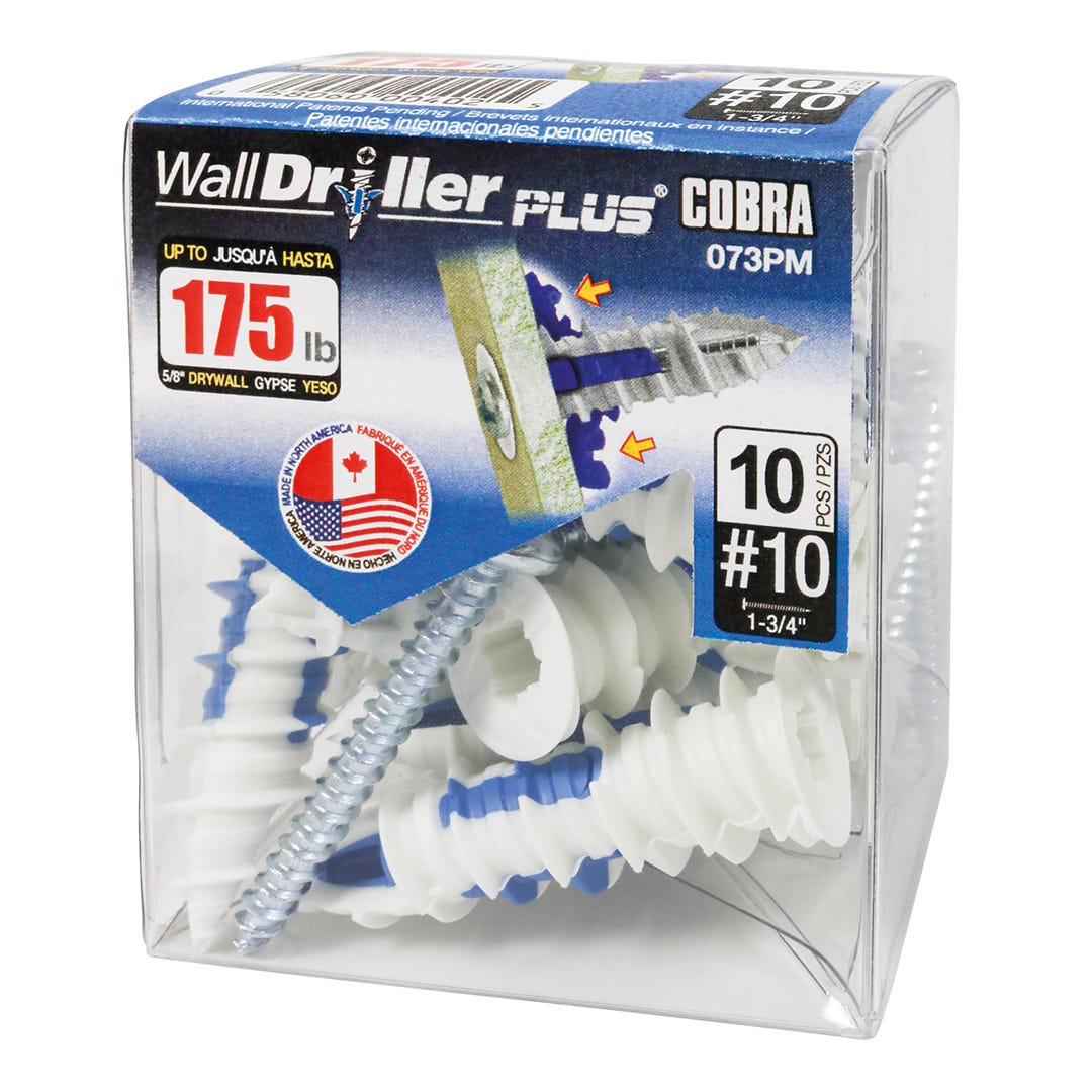 WALLDRILLER PLUS Self-Driling Anchors, #10, + Screws x 1-3/4 in., 10/Pack