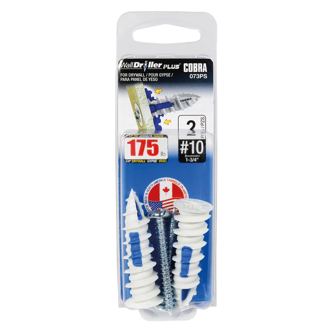 WALLDRILLER PLUS Self-Driling Anchors, #10, + Screws x 1-3/4 in., 2/Pack
