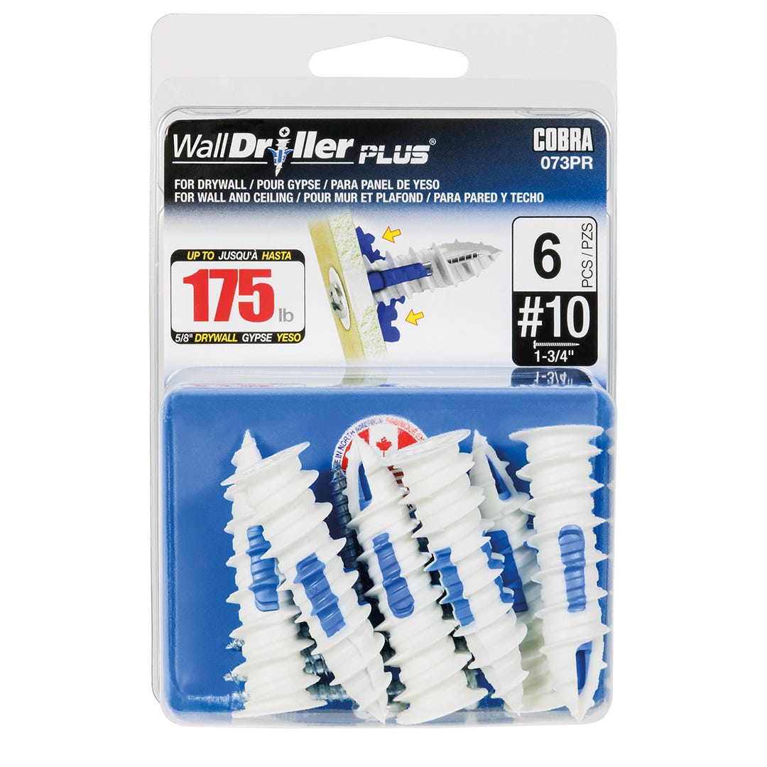 WALLDRILLER PLUS Self-Driling Anchors, #10, + Screws x 1-3/4 in., 6/Pack