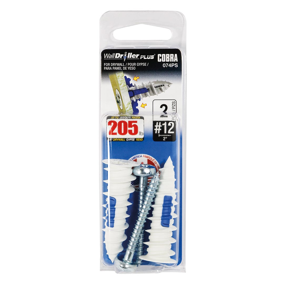 WALLDRILLER PLUS Self-Driling Anchors, #12, + Screws x 2 in., 2/Pack