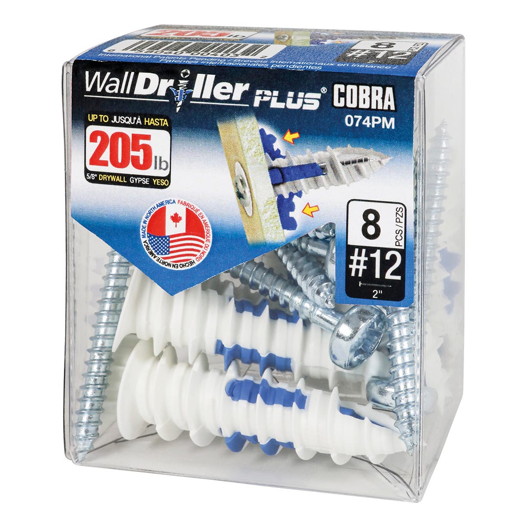 WALLDRILLER PLUS Self-Driling Anchors, #12, + Screws x 2 in., 8/Pack