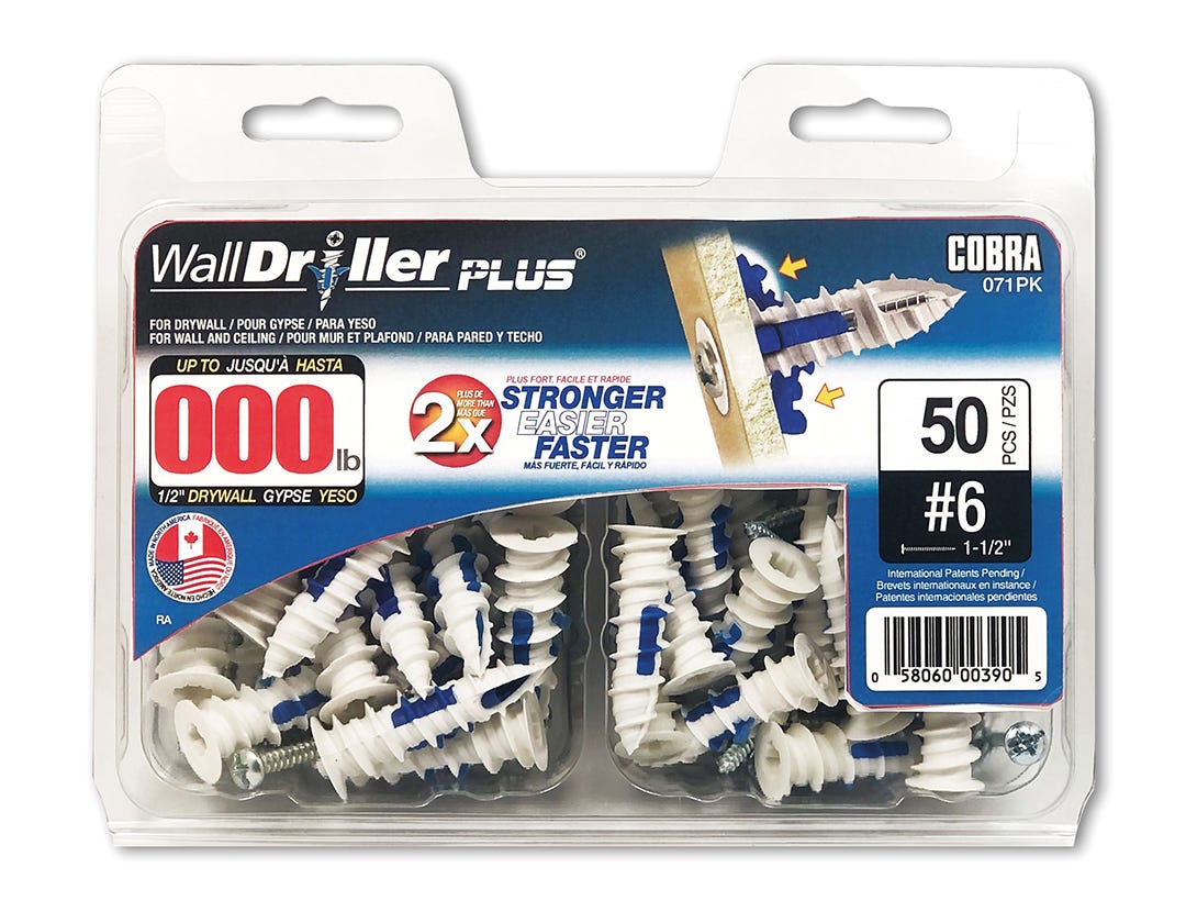 WALLDRILLER Self-Driling Anchors, #8, + Screws x 1-1/4 in., 100/Pack