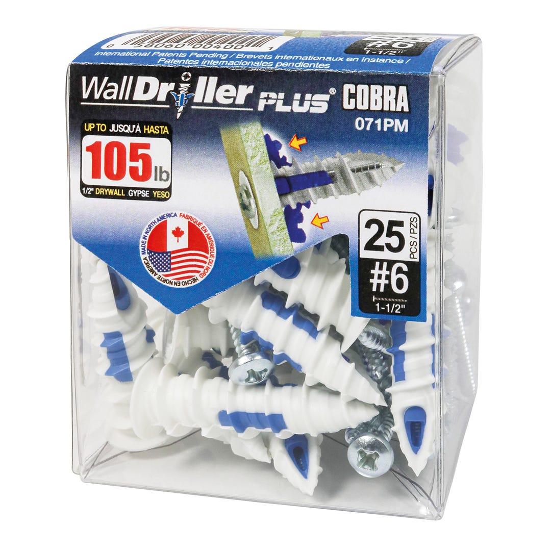 WALLDRILLER Self-Driling Anchors, #8, + Screws x 1-1/4 in., 250/Pack