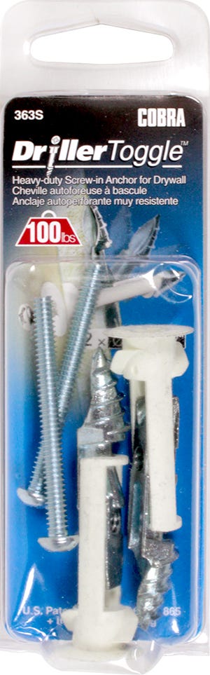 DRILLERTOGGLE Drywall Toggle Anchor, 3/16 in. + Bolts x 2 in., 2/Pack