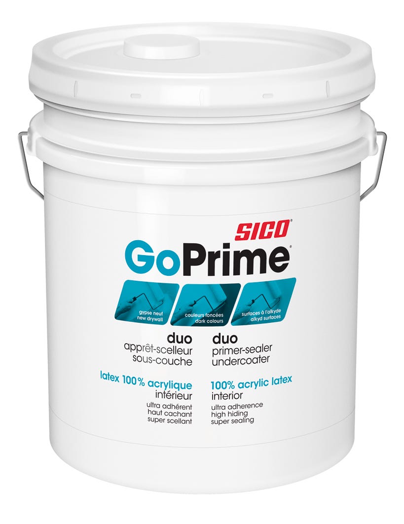 GO PRIME Interior Latex Duo Sealer and Primer, 100% Acrylic, Pure White, 18.9 L