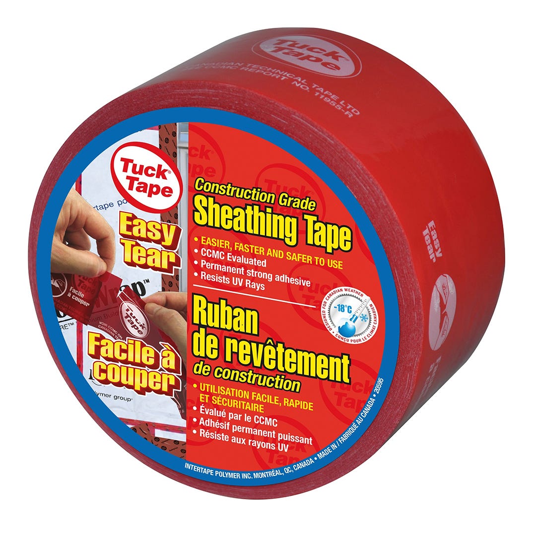 TUCK TAPE Easy-to-Cut Construction Tape, 60 mm x 55 m, Red