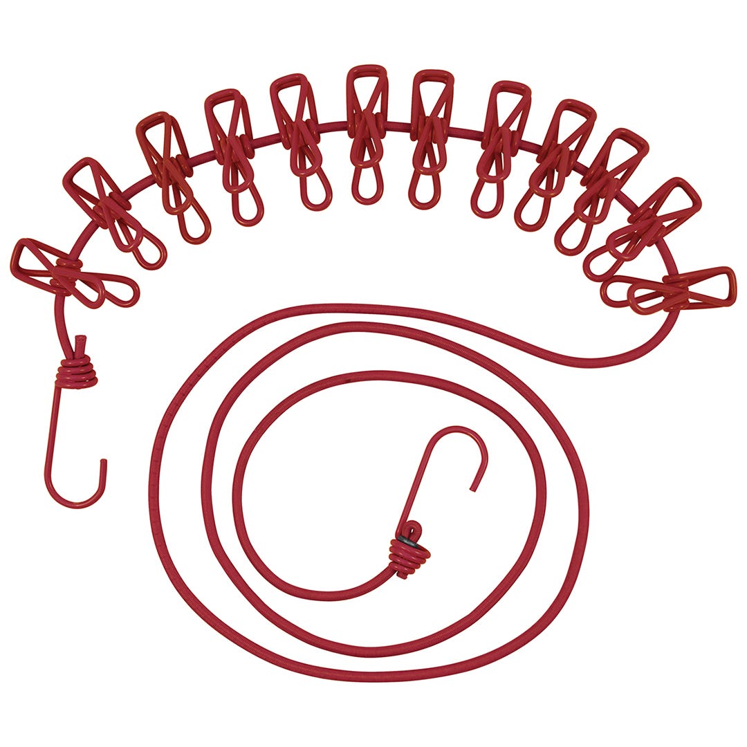 Elastic Rope With Hooks and 12 Clothespins