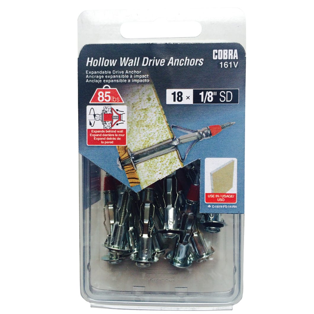 Expandable Drive Anchor for Hollow Walls, 1/8 in. SD - 1/8 in. to 1/2 in., 18/Pack