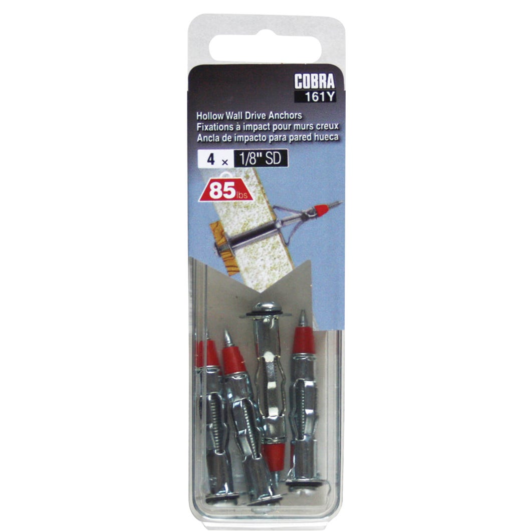 Expandable Drive Anchor for Hollow Walls, 1/8 in. XSD - 1/16 in. to 1/4 in., 4/Pack
