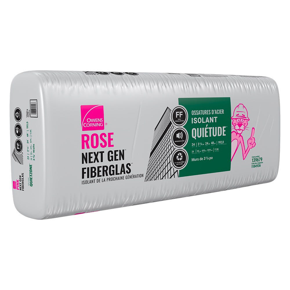 QuietZone Pink Next Gen Fiberglas Acoustic Insulation, 24-in. x 48-in. x 3.625-in.