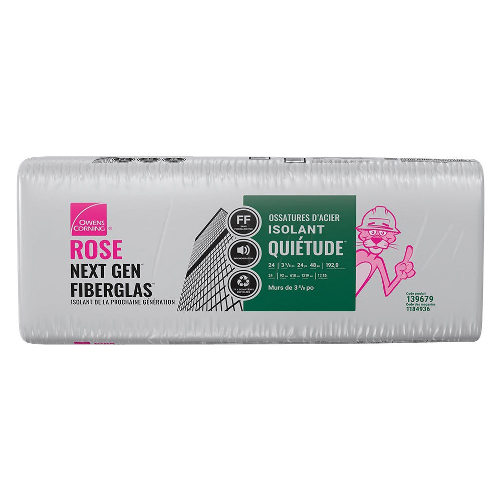 QuietZone Pink Next Gen Fiberglas Acoustic Insulation, 24-in. x 48-in. x 3.625-in.