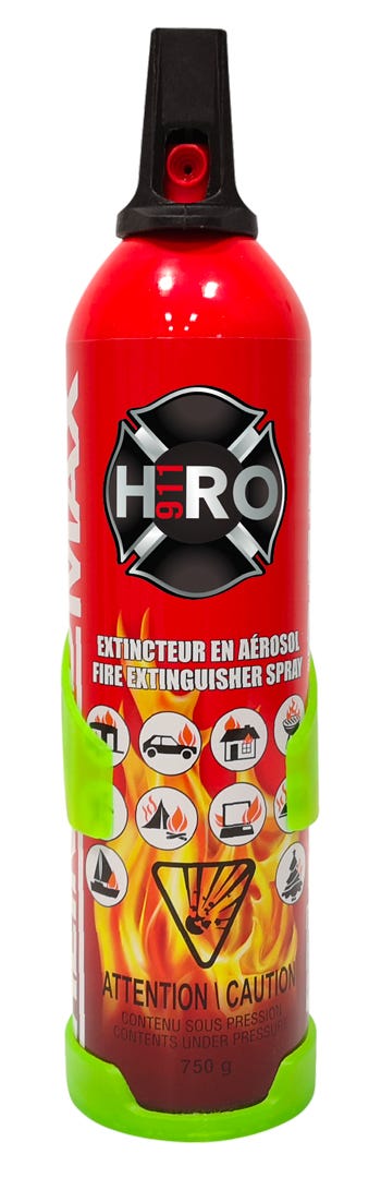 Fire extinguisher spray with fluorescent holder