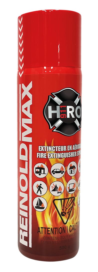 Fire extinguisher spray with fluorescent holder