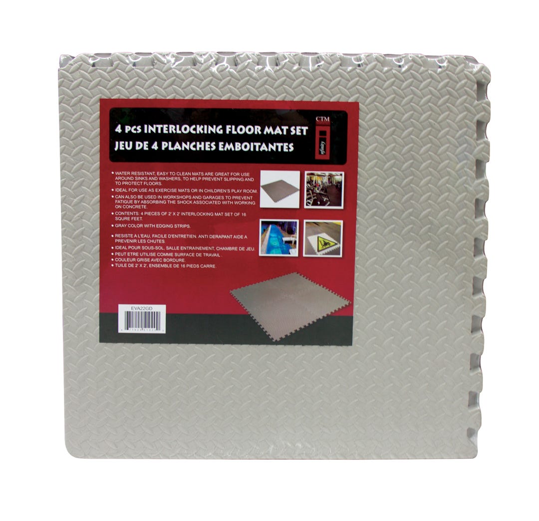 Floor Mat, 2 ft. x 2 ft., Grey, 4/Pack