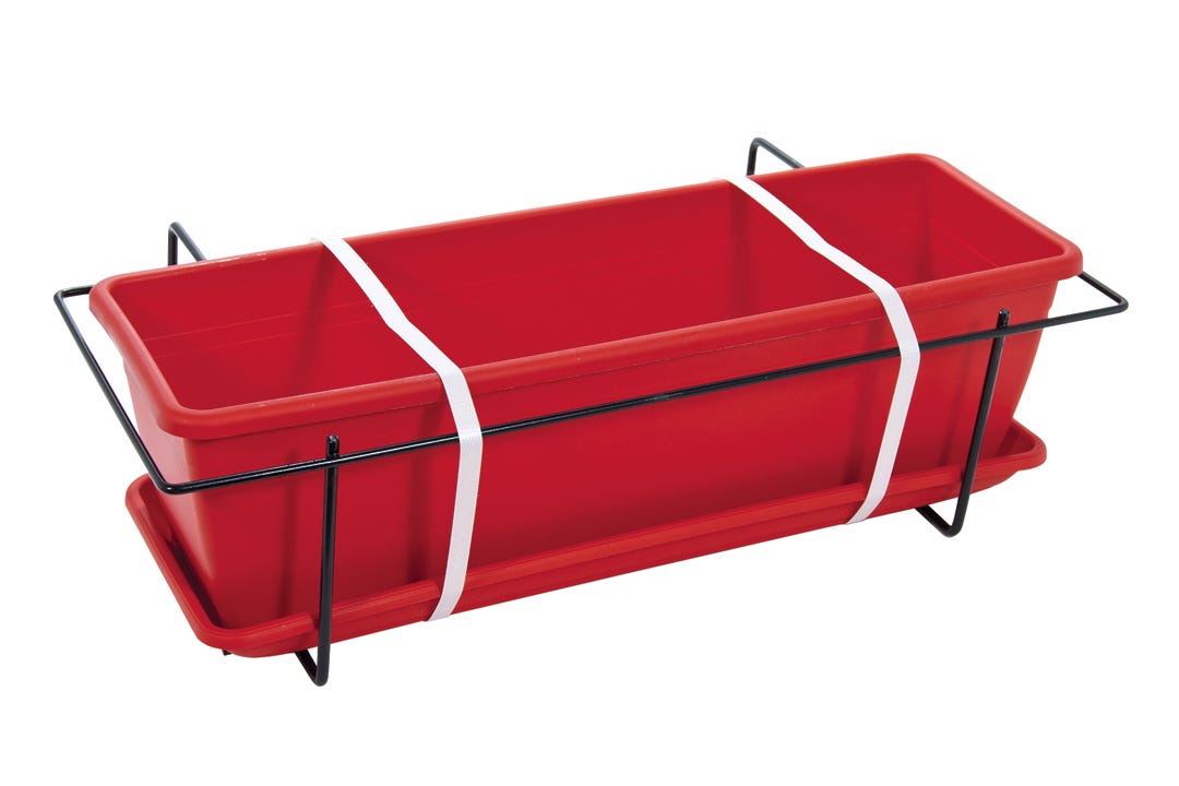 Balcony Planter with Saucer & Metal Support, 50 Cm, Red