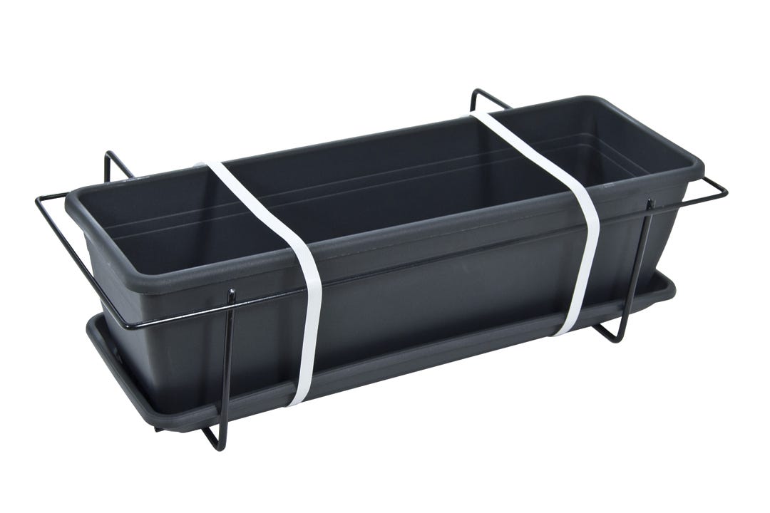 Balcony Planter with Saucer & Metal Support, 50 Cm, Anthracite