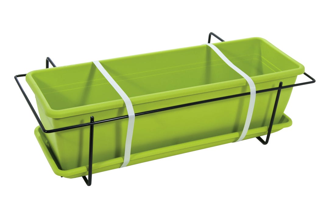 Balcony Planter with Saucer & Metal Support, 50 Cm, Green