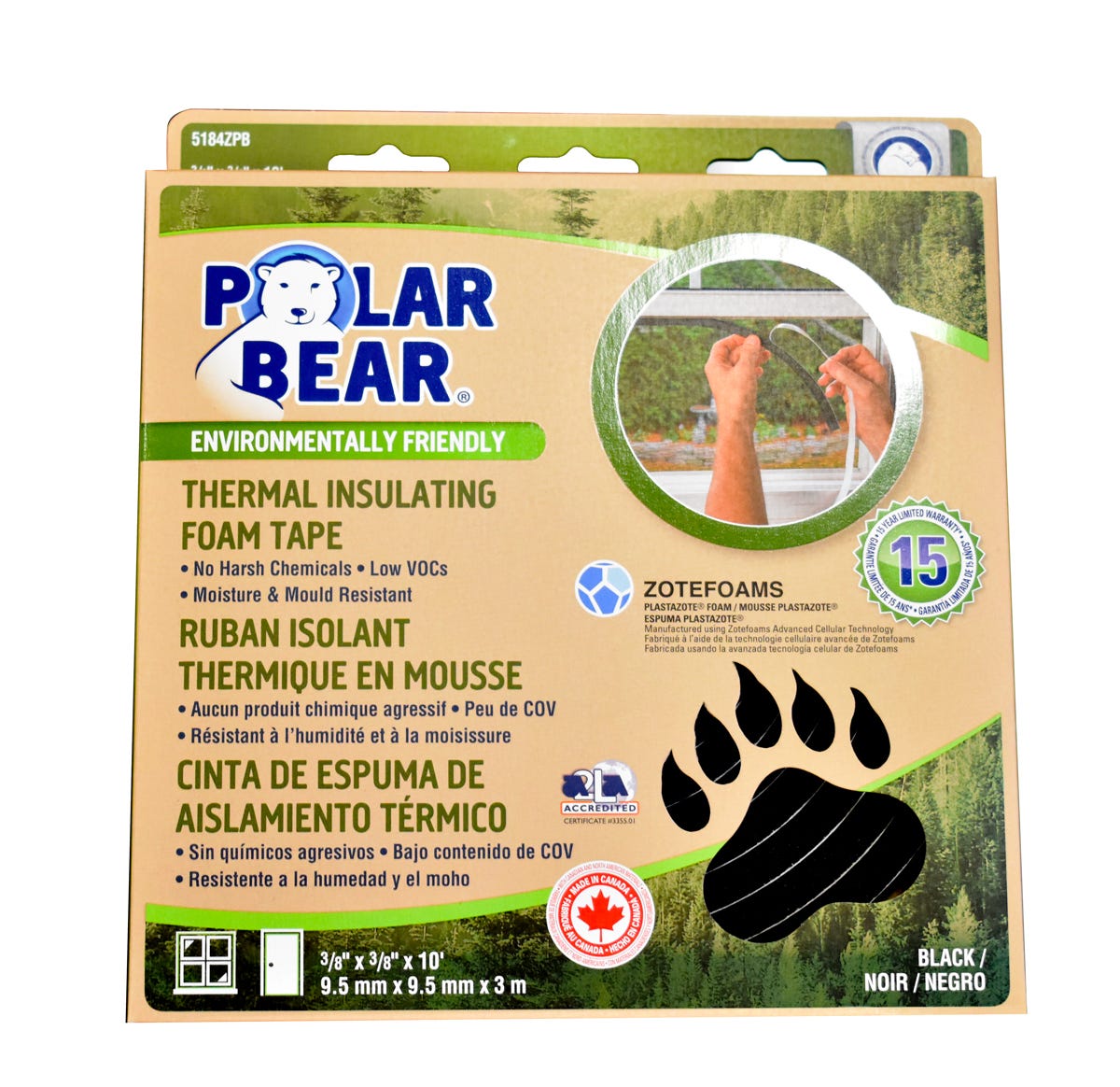 Foam Tape, Environmentally Friendly 17-ft., 3/8-in. X 3/8-in. X 10-ft., Black