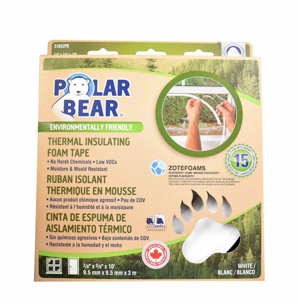 Foam Tape, Environmentally Friendly 17-ft., 3/8-in. X 3/8-in. X 10-ft., White