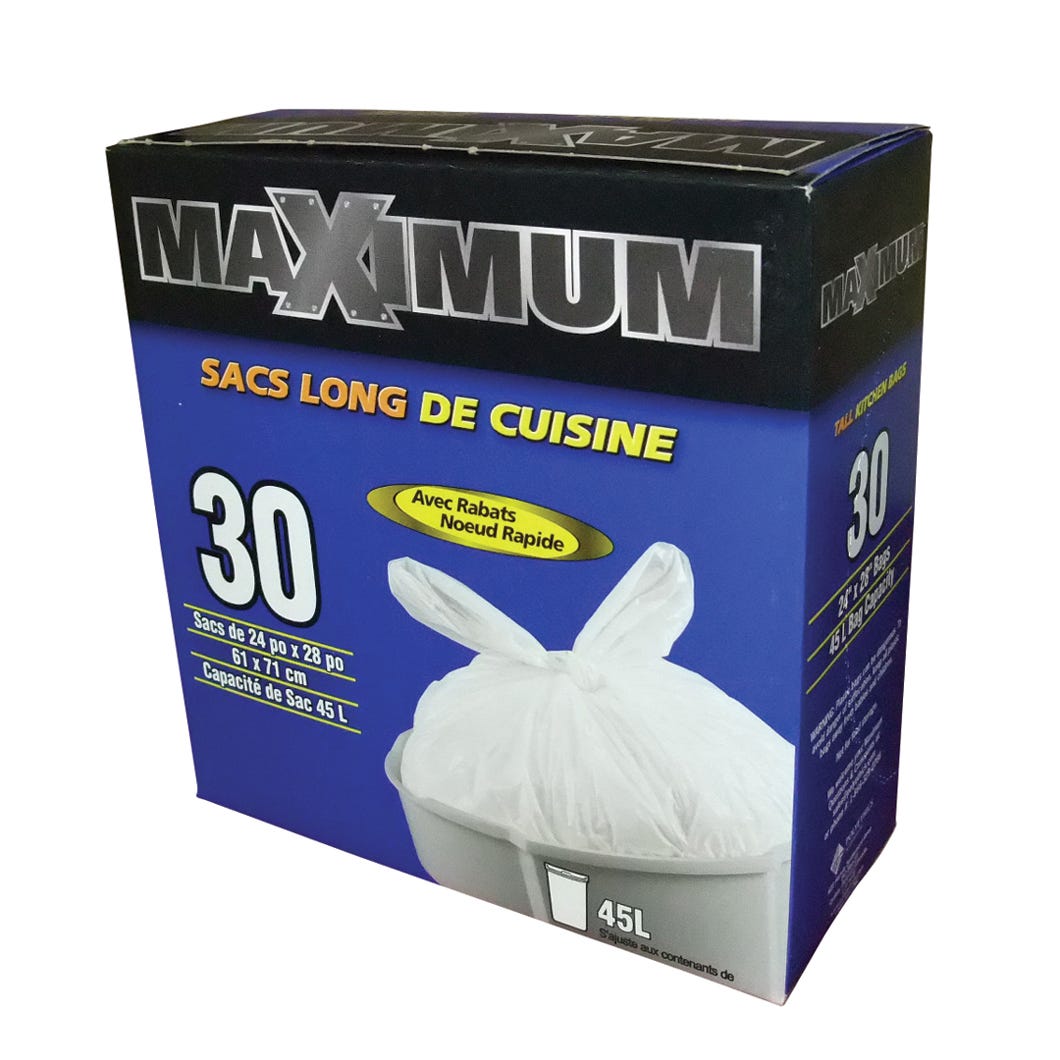 Tall Kitchen Garbage Bags, 45 L, Box of 30
