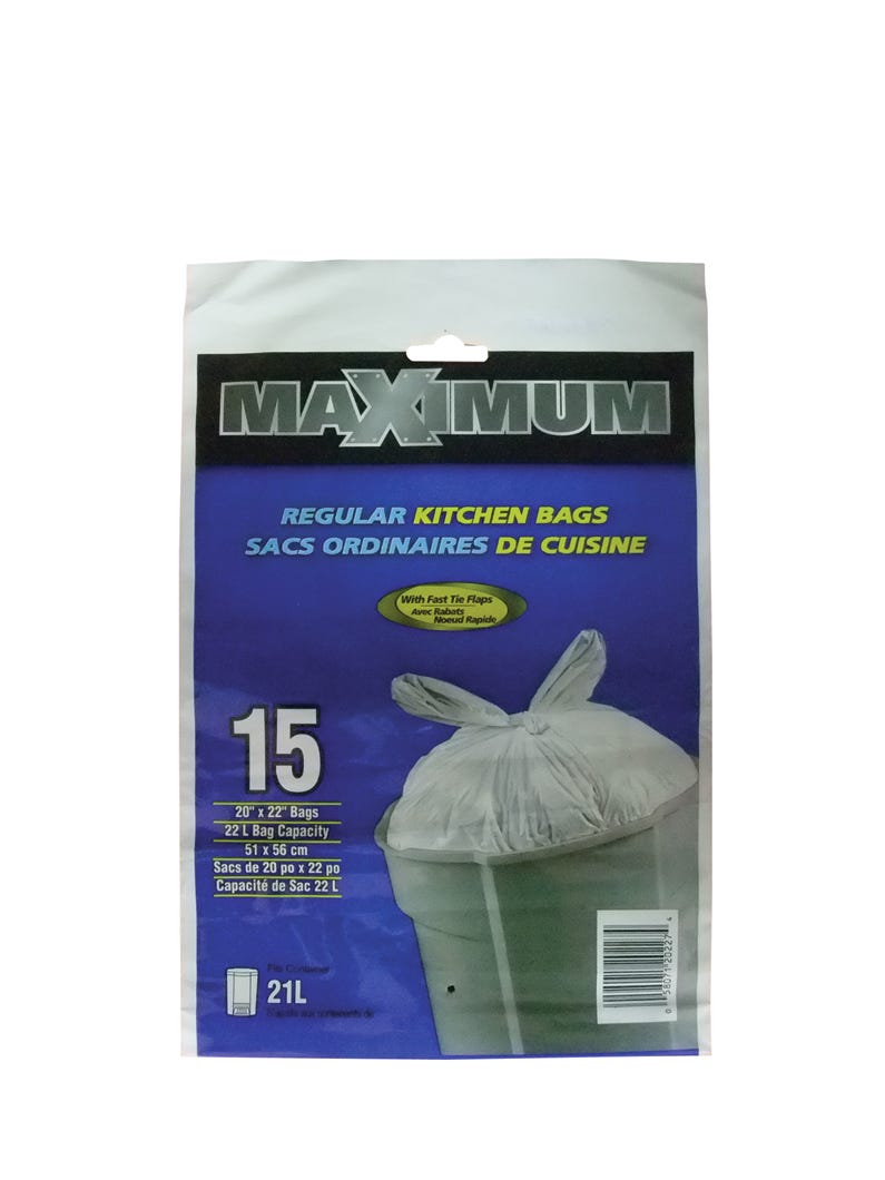 Regular Kitchen Garbage Bags, 22 L, Box of 15