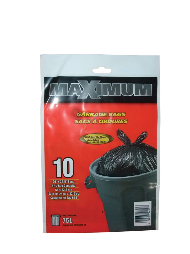 Garbage Bags with Fast Tie Flaps, 10 Pack