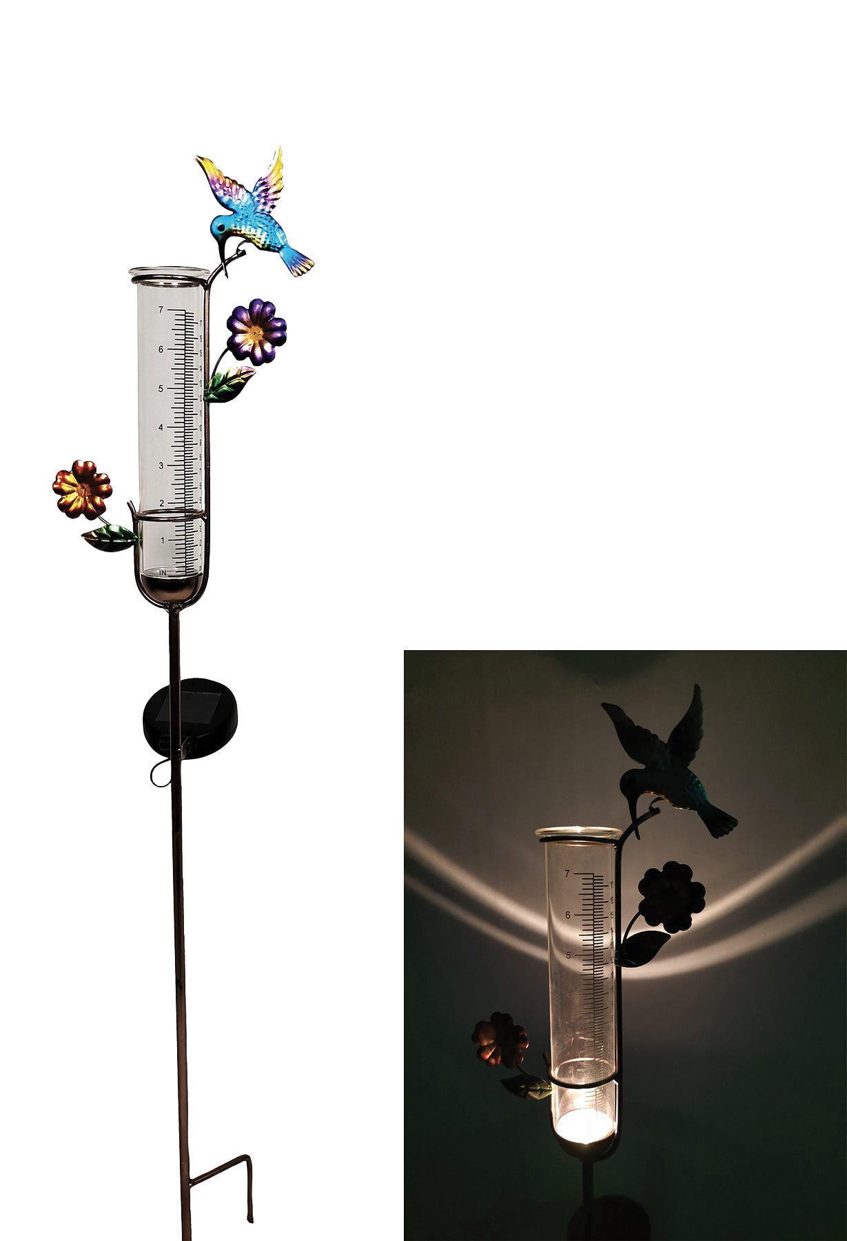 Hummingbird Rain Gauge Solar Garden Decoration, 8 cm x 87 cm x 7 cm
