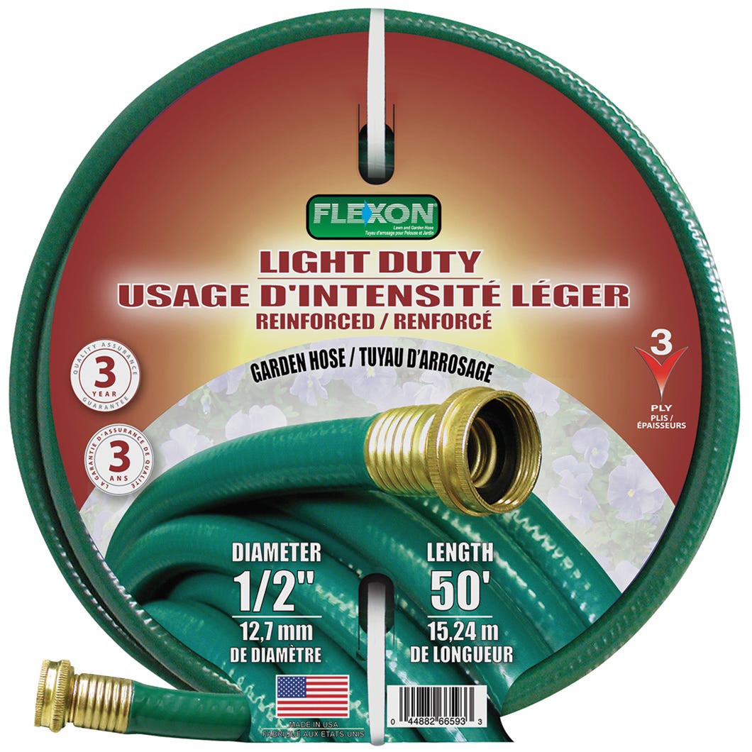 Flexon Light Duty Garden Hose, 50Ft, 3 Ply