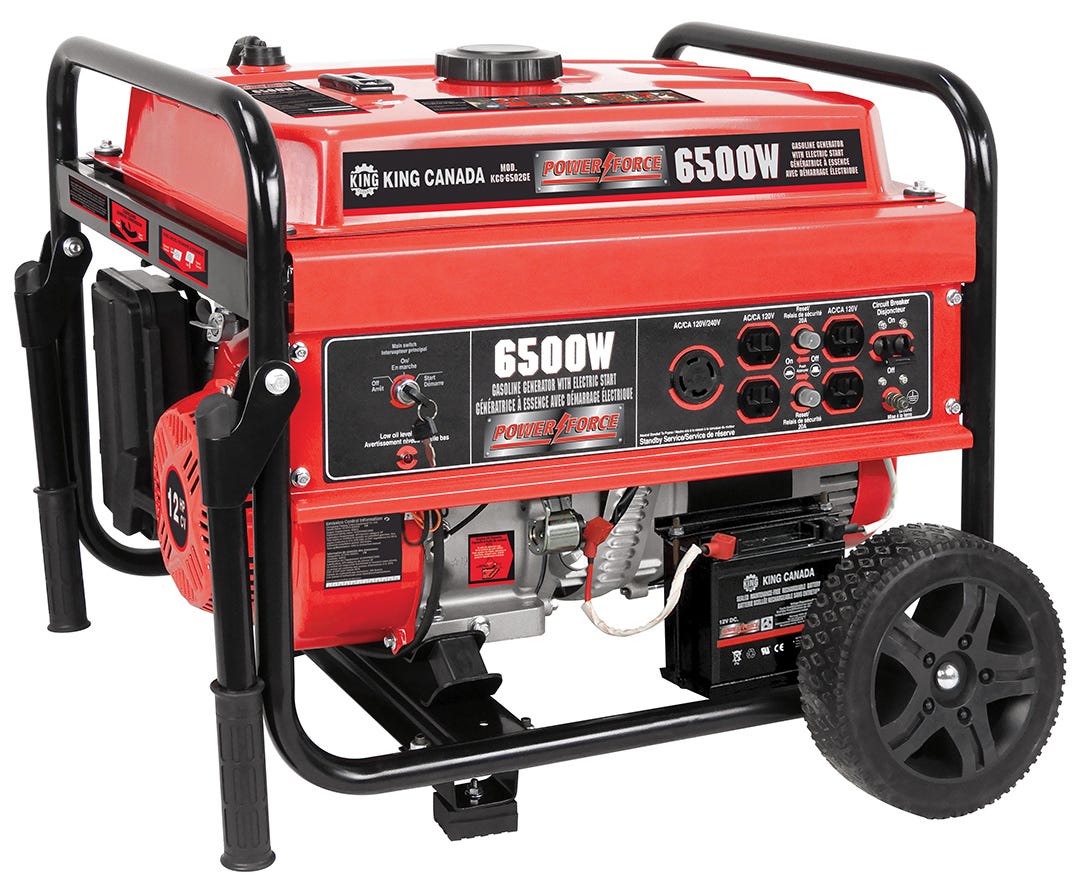 POWER FORCE Gasoline Generator, Electric Start, Wheel Kit, 6500W, 20 L