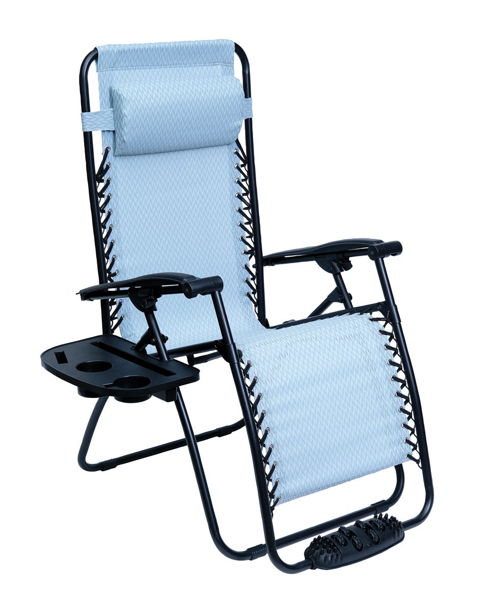GENOVA Zero Gravity Reclining and Folding Lounge, Blue and Grey