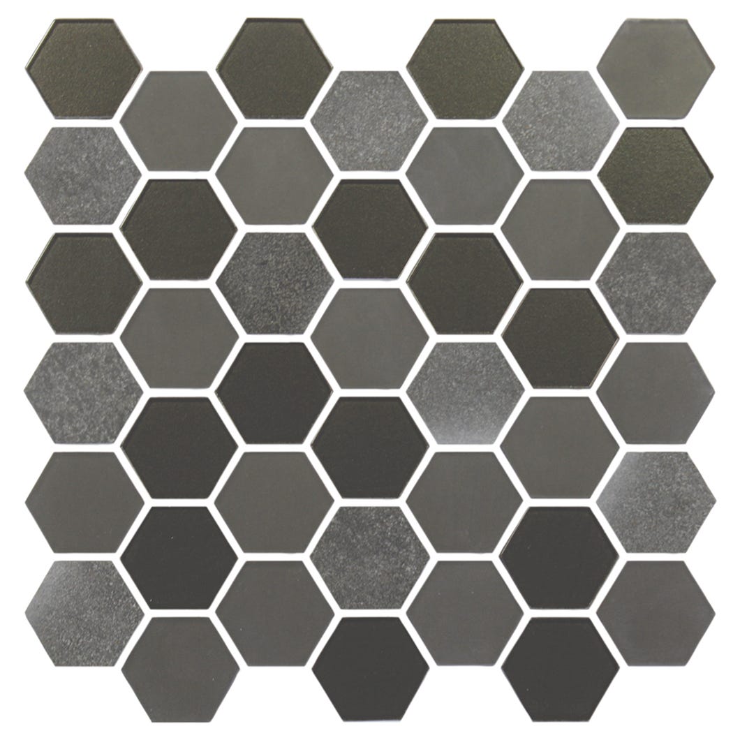 EXAGON Glass Mosaic Wall Tile, 11.80 in. x 11.80 in., Glossy Anthracite