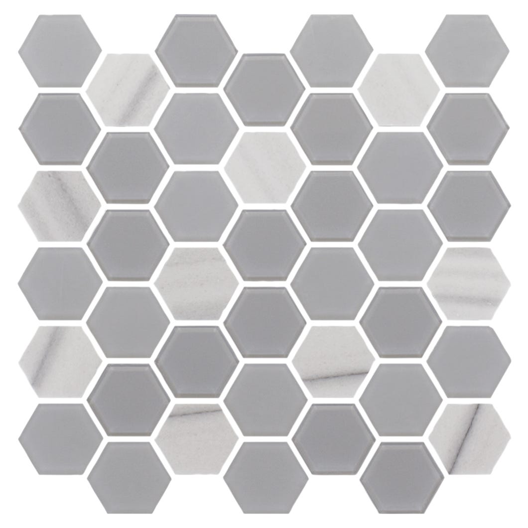 EXAGON Glass Mosaic Wall Tile, 2 in. x 2 in., grey