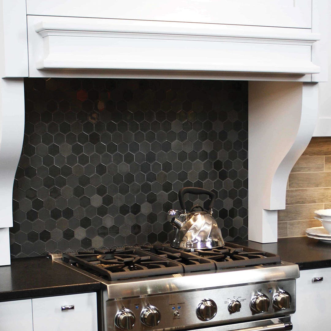 EXAGON Glass Mosaic Wall Tile, 11.80 in. x 11.80 in., Glossy Anthracite