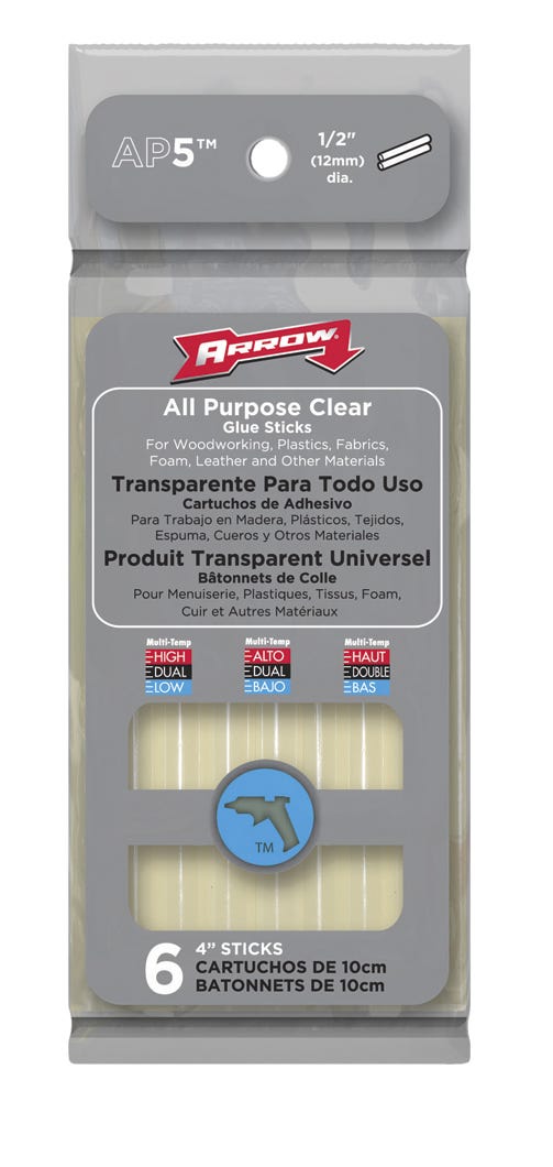 Arrow Fastener AP5 All-Purpose Glue Sticks, 1/2" dia x 4", 6-pack