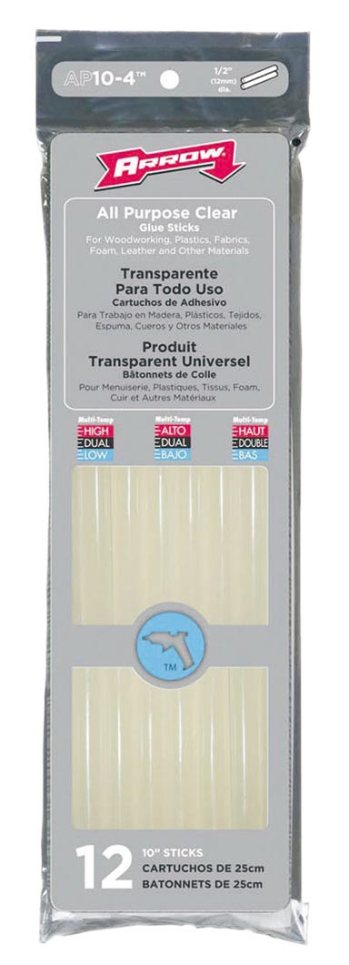 Arrow Fastener Ap10-4 All-Purpose Glue Sticks, 1/2-in. Dia X 10-in., 12-Pack