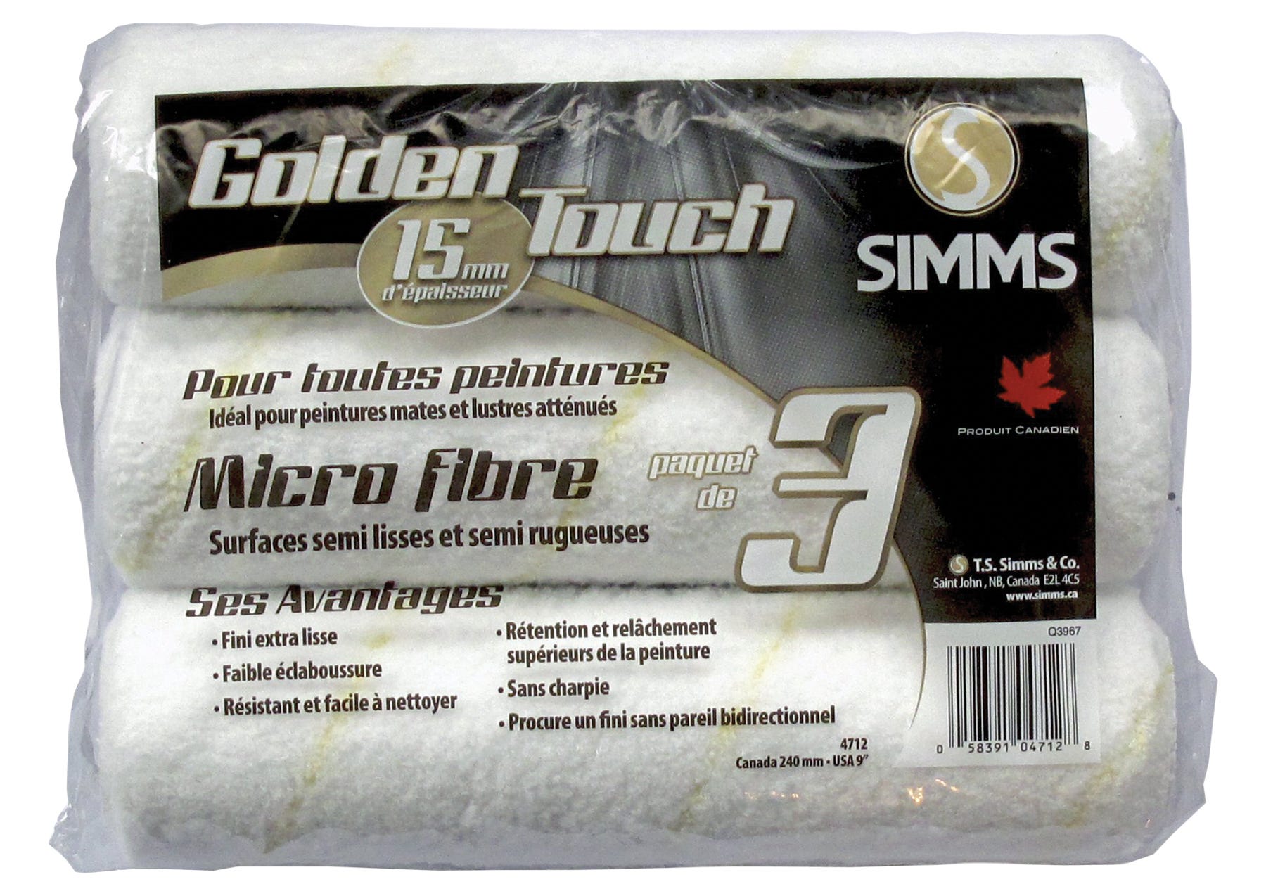 Golden Touch Microfiber Roller Refill, 15mm, 3/Pack