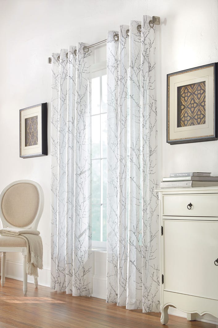 LIBERTY Grommet Curtain, Patterned White, 95-in. X 52-in.