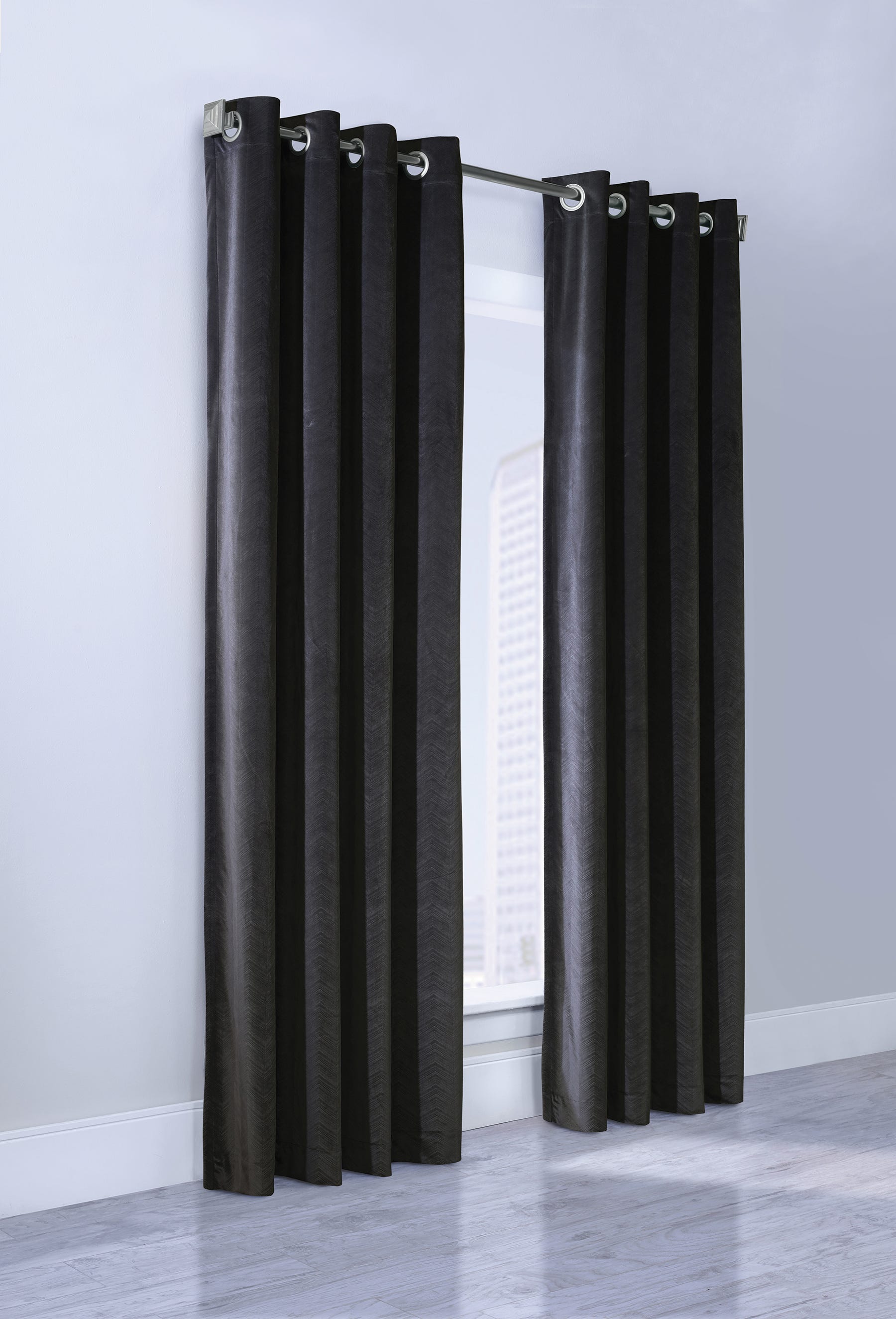 Minuit Velvet Grommet Curtain Panel, Opaque, Black