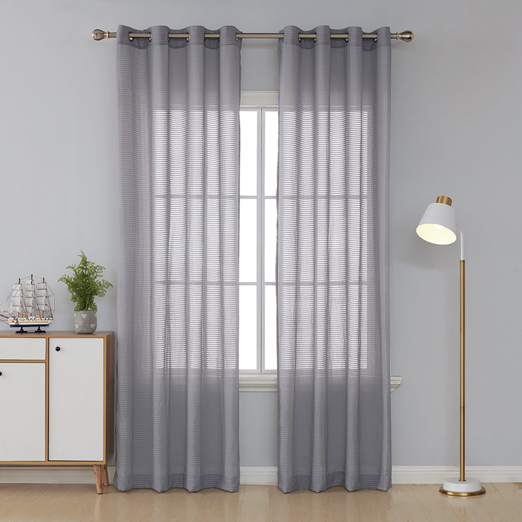 Decalage Grommet Curtain Panel, Elephant Grey