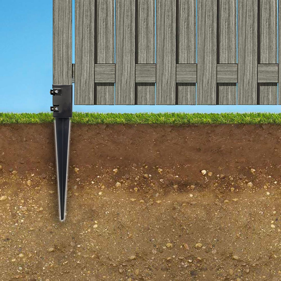 Ground Spike for Wood Fence Steel, 4 in. x 4 in. x 32 in., Black