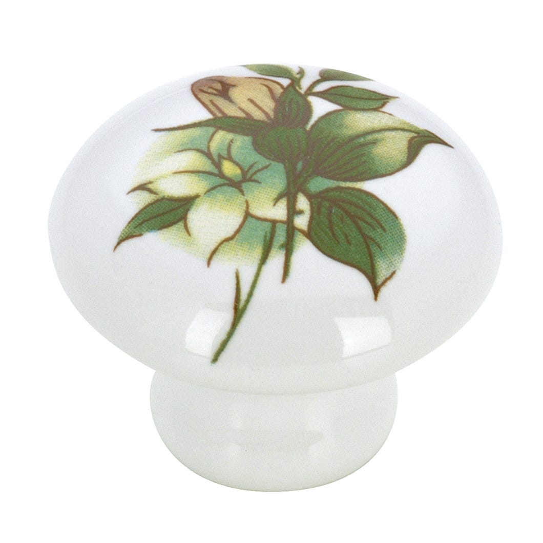 Ceramic Handle-Knob, Green Flower, 1 3/8-in.