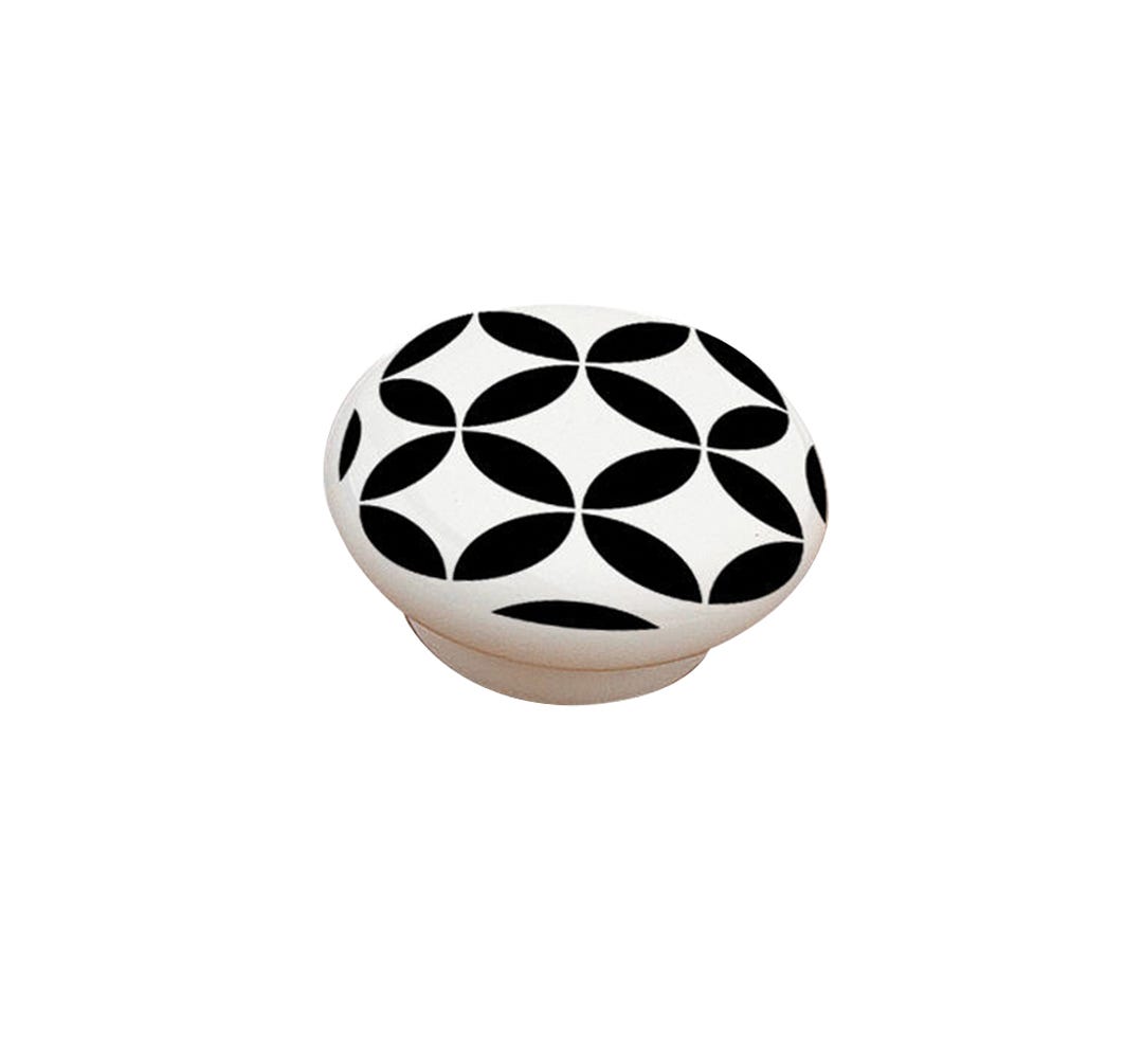 Ceramic Handle-Knob, White/Black, 52 mm (8/32)