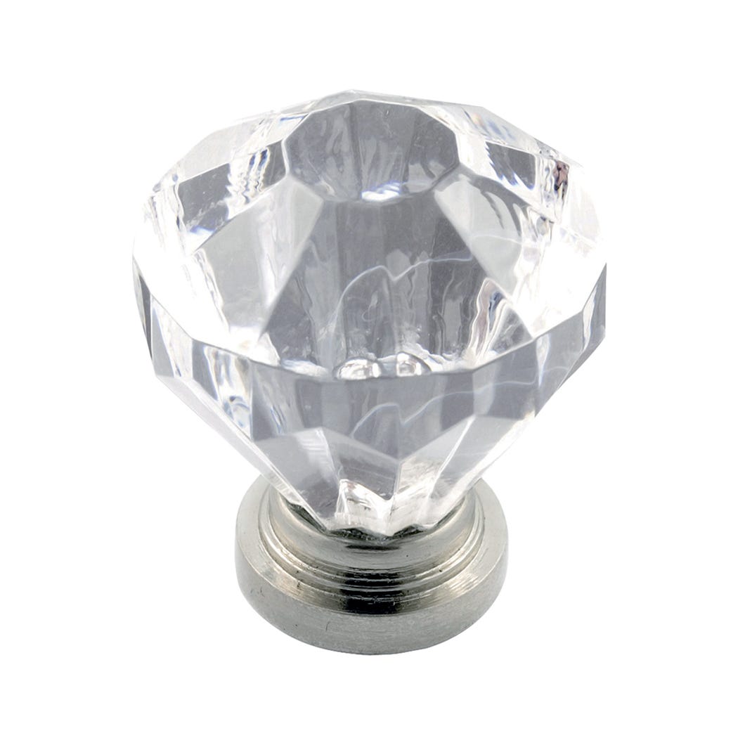 Metal/Acrylic Handle-Knob, Brushed Nickel, 32 mm (8/32)