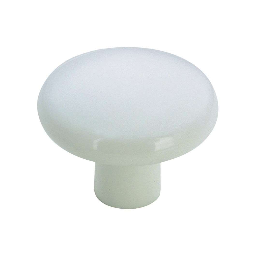 Plastic Handle-Knob, White, 1 1/4-in.