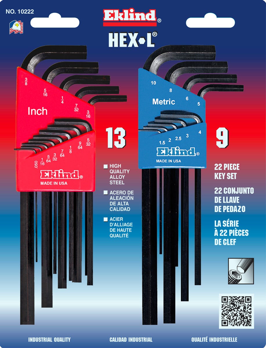 HEL-L L-Shaped Hex Key Set, Long Series, in Inch and Metric