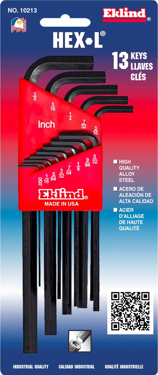 HEL-L L-Shaped Hex Key Set, Long Series, 0.050-in. to 3/8-in.