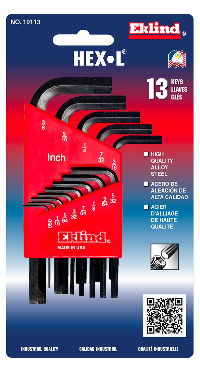 HEL-L L-Shaped Hex Key Set, Short Series, 0.050-in. to 3/8-in.
